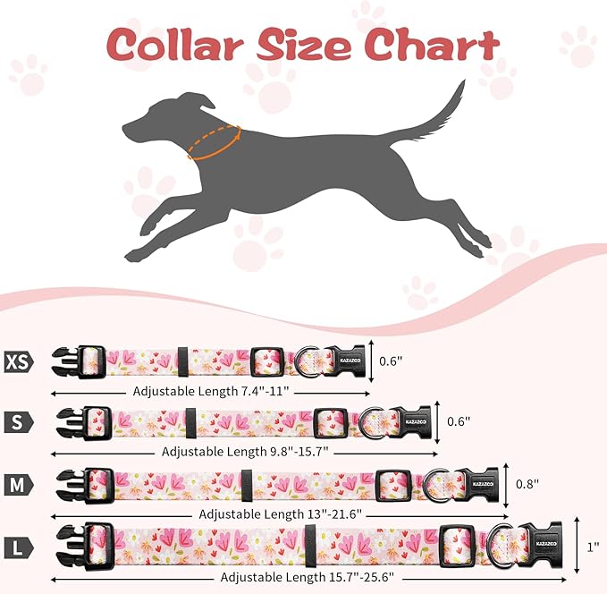 Kazazoo Dog Collar Cute and Soft Nylon Puppy Collar Girl, Adjustable Dog Collars for Small Medium Dogs, Pink Flowers-S