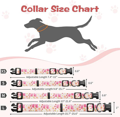 Kazazoo Dog Collar Cute and Soft Nylon Puppy Collar Girl, Adjustable Dog Collars for Small Medium Dogs, Pink Flowers-S