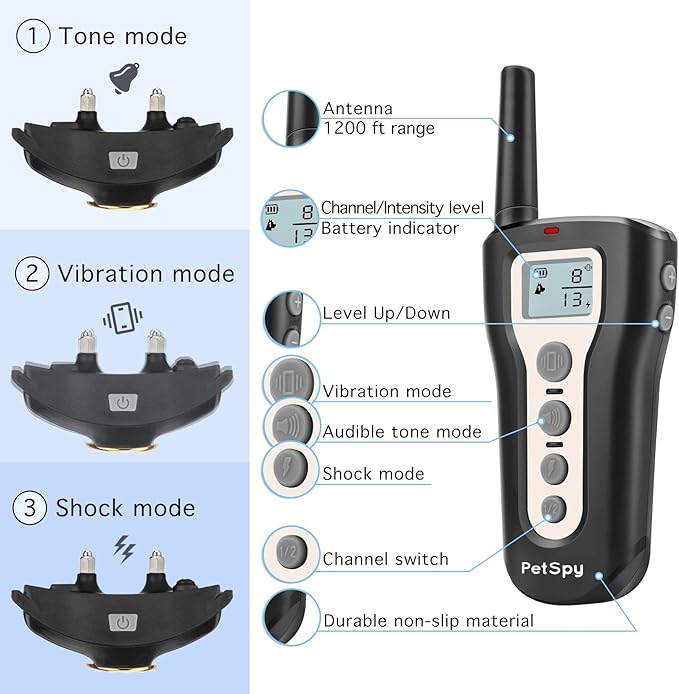 PetSpy P320N Dog Training Shock Collar, 400 Yards, Medium to Large Dogs, with Vibration, Electric Shock and Beep, Waterproof, Remote Trainer