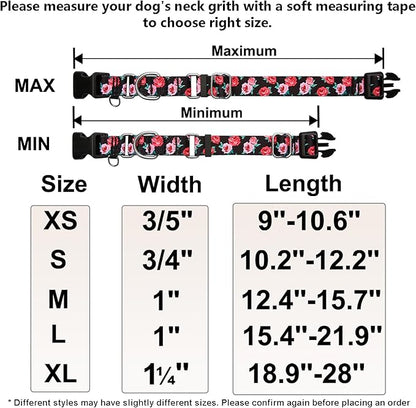 Martingale Collar for Dogs Pink Floral Dog Collars for Medium Dogs with Buckle Girl Female Soft Nylon Dog Collar (Black Pink Rose, M)
