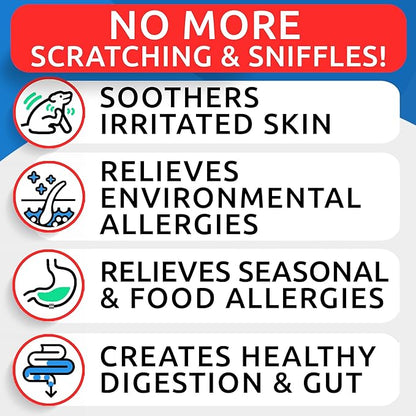 BARK&SPARK Dog Allergy Relief Soft Chews for Skin Health & Seasonal Allergies - Anti-Itch Supplement w/Omega-3, Quercetin & Bromelain Immune Treats for Dry Skin & Hot Spots - Grilled Chicken - 180ct