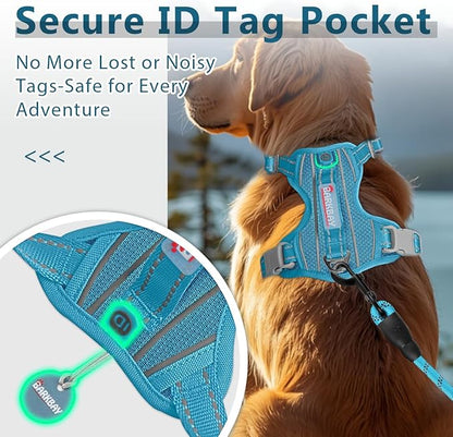 BARKBAY Dog Harness No Pull with ID Tag Pocket - Heavy Duty, Reflective, Easy Control for Large Dogs(Ocean Blue,M)