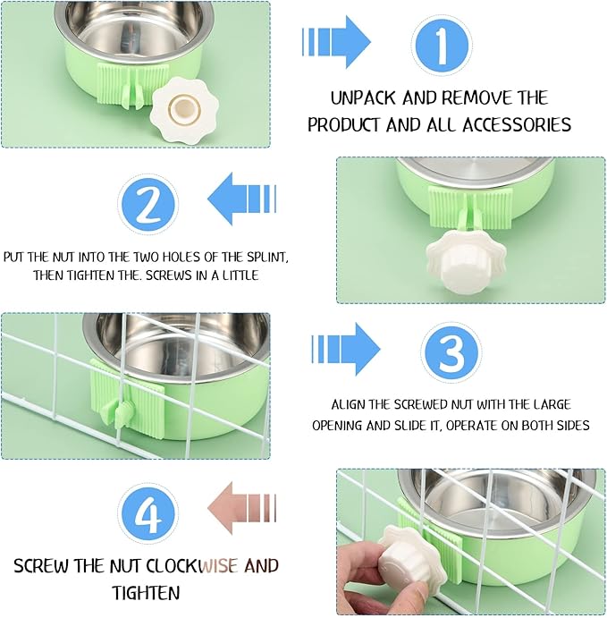 12 Pieces Crate Dog Food Bowls, Removable Stainless Steel Hanging Puppy Kennel Water Bowl Pet Cage Water Feeder Coop Cup for Rabbit, Ferret, Cat, Birds, Rats, Guinea Pigs