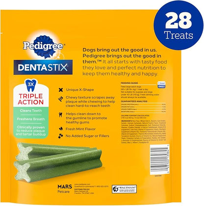 Pedigree Dentastix Dog Dental Treats, Large Breed Dog Treats, Fresh Flavor, 1.46 lb. Bag (28 Treats Total)