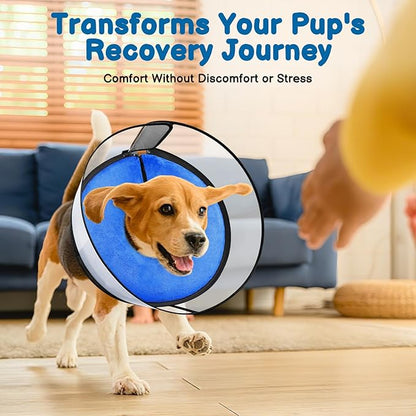 BARKLESS Dog Donut Collar, 2-in-1 Inflatable Dog Collars for After Surgery to Stop Licking Wounds, Patented Protective Donut Cone with High Shield for Small and Medium Pets (Blue, M+)
