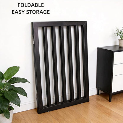ZJSF Freestanding Indoor Dog Gate for House Foldable Wood Puppy Gate for Doorways Pet Gate for Stairs Extra Wide Pet Fence, Black, 32" Height 6 Panels