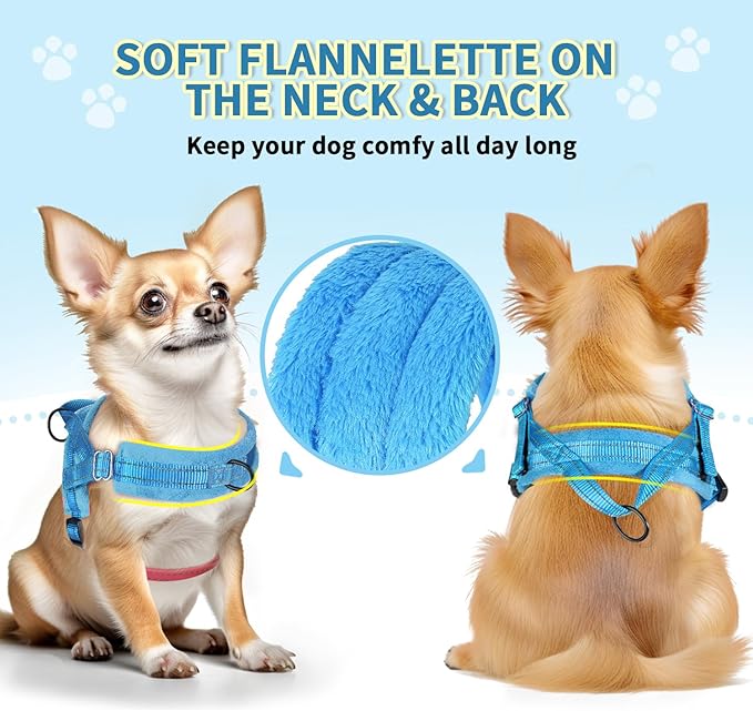 Lukovee No Pull Dog Harness and Leash Set, Soft Padded Small Dog Harness, Neck & Chest Adjustable Reflective Vest Puppy Harness with 4ft Lightweight Anti-Twist Dog Leash for Small Dogs (LBL, XS)