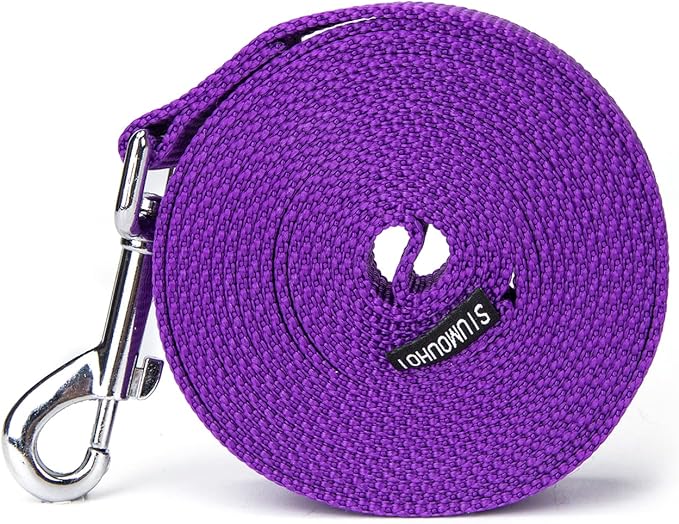 Strong Durable Nylon Dog Training Leash, 1 Inch Wide Traction Rope, 6 ft 10ft 15ft Long, for Small and Medium Dog (Purple, 15 Feet)