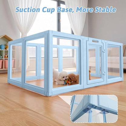 DIY Clear Acrylic Dog Playpen House,Quick Easy Assembly and Disassembly,Strong Floor Suction,Indoor and Outdoor Use,Easy Cleansing Puppy Fence (Sky Blue, 30.3" H, 10PCS)