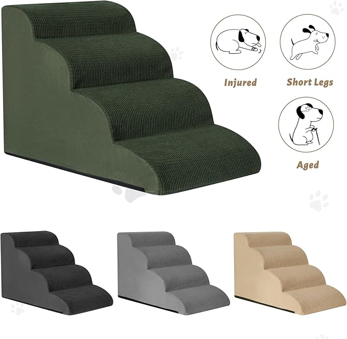 Aodisman Dog Steps for Bed, 4-Step Dog Stairs Ramp for Small Dogs and Cats, Indoor Non-Slip Pet Stairs Suitable for Older, Short-Legged, and Puppy Dogs to Climb Onto High Beds and Couch, 17.4" H,Green