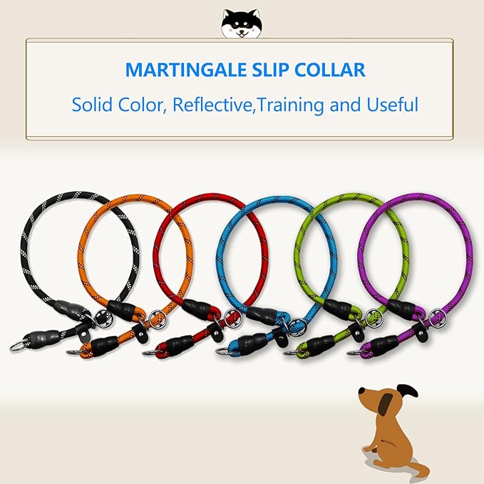 Reflective Slip Collar, Dog Choker, Nylon Training Collar With Slidable Stopper No Pull Martingale for Small Medium Large Dogs, Black, S