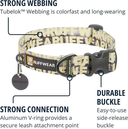 Ruffwear, Front Range Dog Collar, Adjustable Tubelok Webbing, Lightweight, Side Release Buckle, Aluminum V-Ring, Durable for Everyday Use, Mountains Logo, 11"-14"