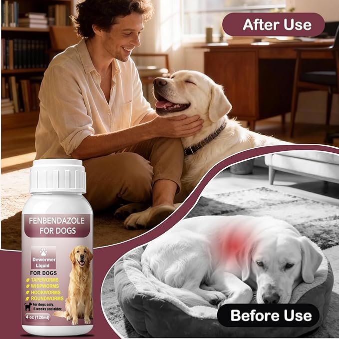 Dewormer for Dogs, Fenbendazole Liquid for All wormer, Tapeworms, Roundworms, Hookworms and Whipworms, 4 oz