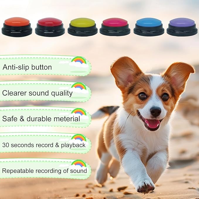 Gelabur Set of 6 Dog Buttons for Communication, Voice Recordable Buttons for Classroom, Dog Training Talking Buttons Starter Set, Pet Easy Speaking Buttons Tools