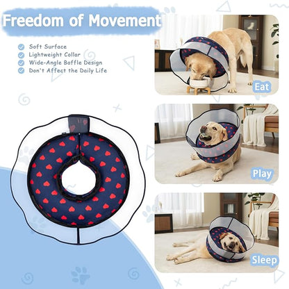Inflatable Dog Cone Collar with Enhanced Anti-Licking Shield – Soft Adjustable Recovery Collar for Dogs & Cats After Surgery – Fits Large, Medium, Small Pets (Blue Love, Large)