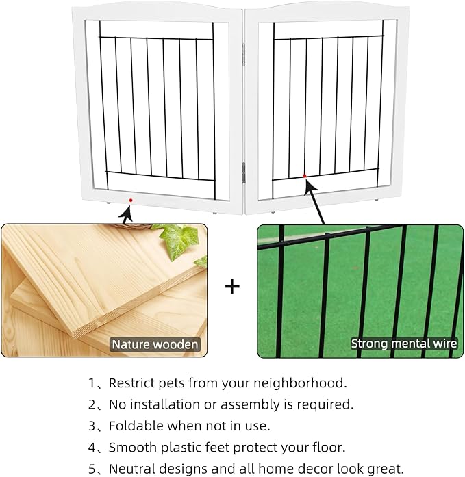 ZJSF Freestanding Foldable Dog Gate for House Extra Wide Wooden White Indoor Puppy Gate Stairs Pet Gates Doorways Pet Gate Tall Dog Fence 2 Panels