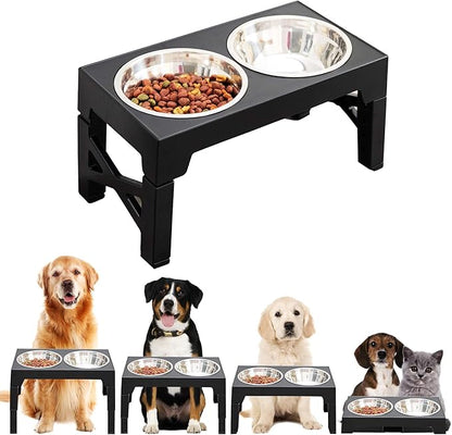 Premium Stainless Steel Dog Bowl with Non-Splash Water Bowl | Adjustable Height for Comfort