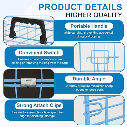 Dog Crate, Wire Kennel with Divider Panel, Metal Cages with Double Door, Leak-Proof Pan Tray, Folding Portable Pet Dog Cage for Indoor Outdoor Travel (Blue, 48")