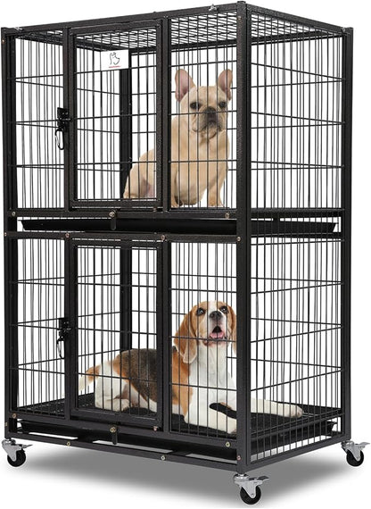 Homey Pet 31 Inch Two Tiers Heavy Duty Dog Crate Cage Kennel with Four Lockable Wheels, Removable Tray, Escape Proof Wire Drop Dog Crates for Small Dogs