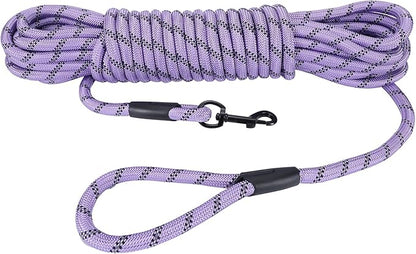Long Dog Leash for Training 30Ft-Reflective Nylon Rope with Swivel Hook-Recall Agility Lead for Large Small Medium Dogs Outside Walking Hiking-Purple Diam 1/2"