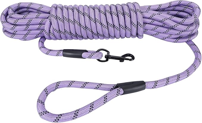 Long Dog Leash for Training 50Ft-Reflective Nylon Rope with Swivel Hook-Recall Agility Lead for Large Small Medium Dogs Outside Walking Hiking-Purple Diam 1/2"