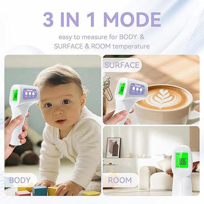 Berrcom Non-Contact Infrared Forehead Thermometer, 3-in-1 Digital Fever Check Temperature Gun for Baby Infant Kids Adults, Fast Accurate - Purple