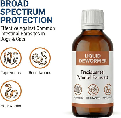 Liquid DeWormer for Cats and Dogs, Praziquantel & Pyrantel Pamoate, Targets Tapeworm, Roundworm & Hookworm, Dewormer for Puppies(6-25 lbs) & Kittens, Broad Spectrum - 100mL