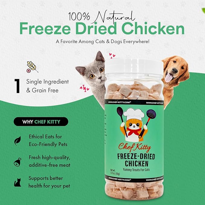 Freeze Dried Chicken Cat Treats | Healthy Dog Food Toppers 100% Human Grade | Single Ingredient, Grain Free Chicken Dog Treats | Inspected & Tested in USA | No Additives or Preservatives, 1.75 oz