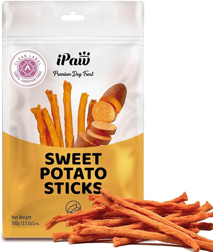 iPaw Sweet Potato Sticks, Single Ingredient Dog Treats for Vegetarian, All Natural Human Grade Puppy Chew, Rawhide Alternative, Hypoallergenic, Easy to Digest