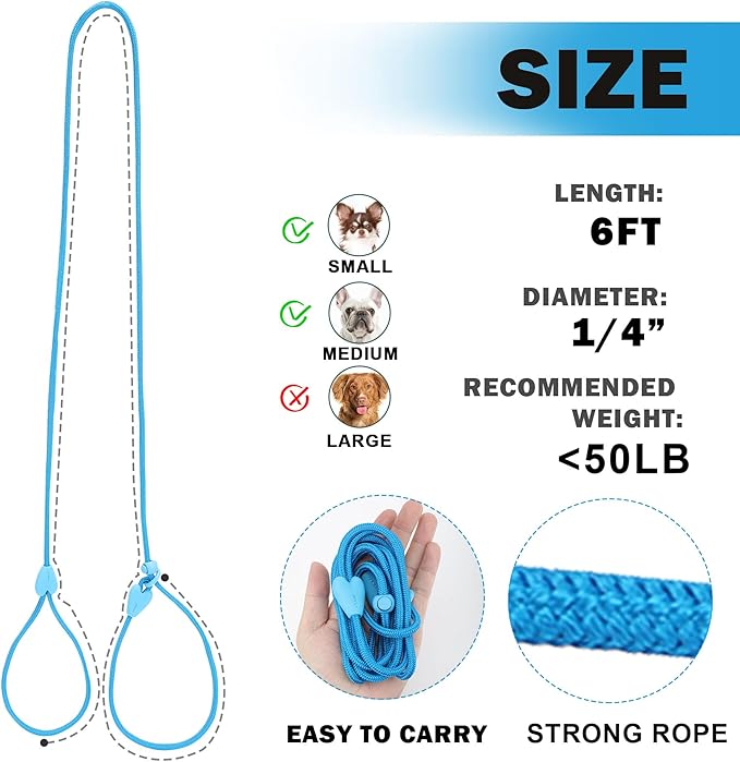 Slip Leads for Dogs Comfortable 6 FT Heavy Duty Loop No Pull Pet Training Leash 6 Colors Classic Dog Leash for Small Medium Dogs, Blue