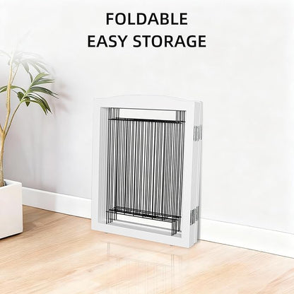ZJSF Freestanding Foldable Dog Gate Wooden Extra Wide White Puppy Gate 6 Panels Tall Pet Gates for The House Dog Fence