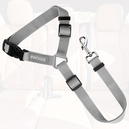 BWOGUE Pet Dog Cat Seat Belts, Car Headrest Restraint Adjustable Safety Leads Vehicle Seatbelt Harness (1 Pack, Grey, Not Elastic)