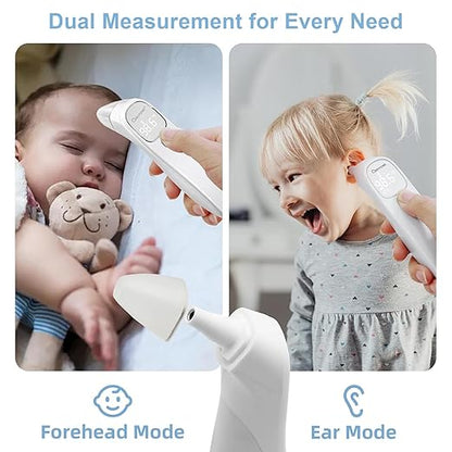Berrcom 2-in-1 Forehead and Ear Thermometer with Magnetic Probe - Digital Infrared Thermometer for Adults & Babies, LED Display, 1s Reading, Auto Shut-Off