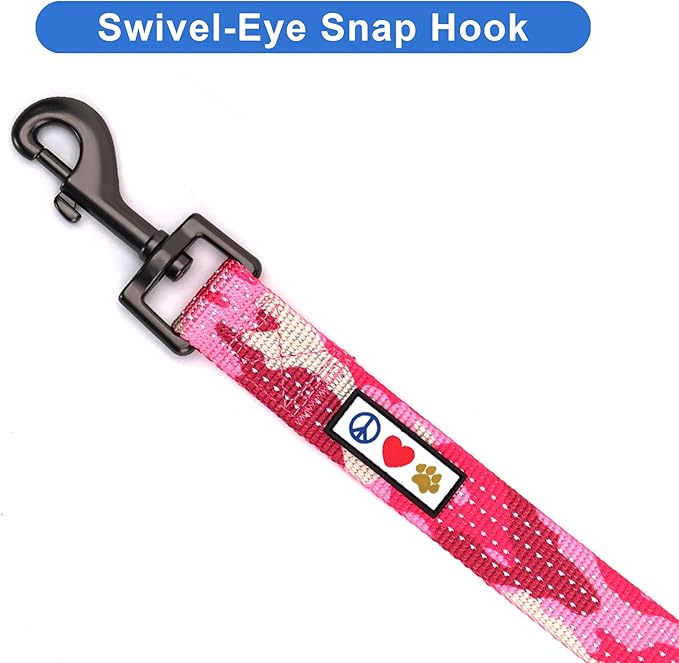 Pawtitas Camo Pink Dog Leash 6 ft XS/S Reflective Durable Lightweight Dog Lead for Small Dogs and Puppies