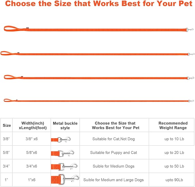 6 FT Puppy/Dog Leashes, StrongTraditional Style Leash with Easy to Use Collar Hook,Dog Lead Great for Small and Medium and Large(Orange,5/8" x 6 Feet)