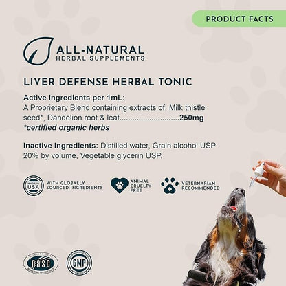 Animal Essentials Liver Defense for Dogs & Cats - Liver & Kidney Support for Pets, Milk Thistle for Dogs & Cats, Dandelion Supplement, Liquid Supplement, Detox Cleanser Blend - 1 Fl Oz