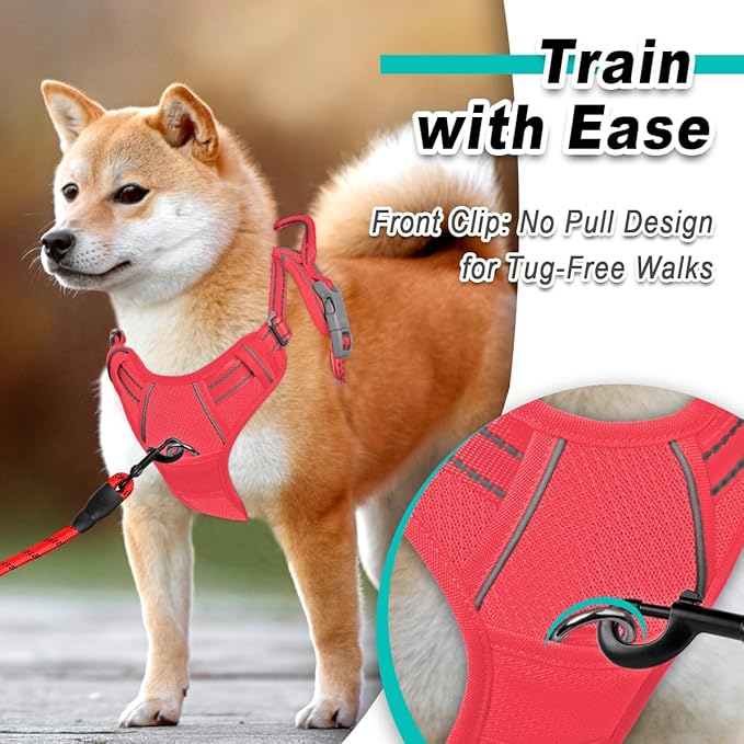 BARKBAY Dog Harness No Pull Mesh for Large Dogs - Adjustable, Reflective, Comfortable, No Choke, Heavy-Duty - Perfect for Outdoor Training, Walking, and Hiking - Strong & Durable - L & Red Mesh