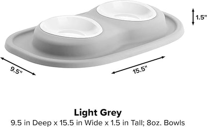 WeatherTech Double Low Pet Feeding System w/Plastic Dog/Cat Bowls - 8 oz (1 Cup) Light Grey (PDL0801LG)