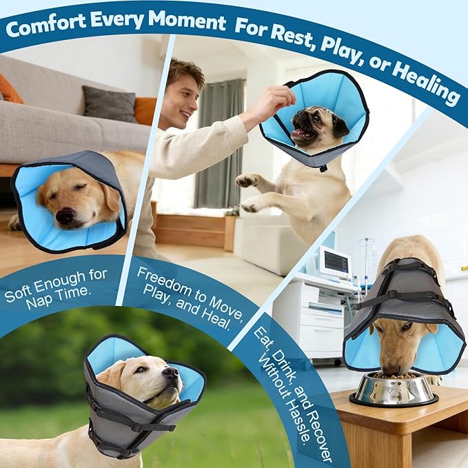 Soft Dog Cone Collar After Surgery: Long Alternative Comfortable Comfy Fabric Recovery Shame Elizabethan Stop Licking Small Medium Large Dogs (Blue, XL)
