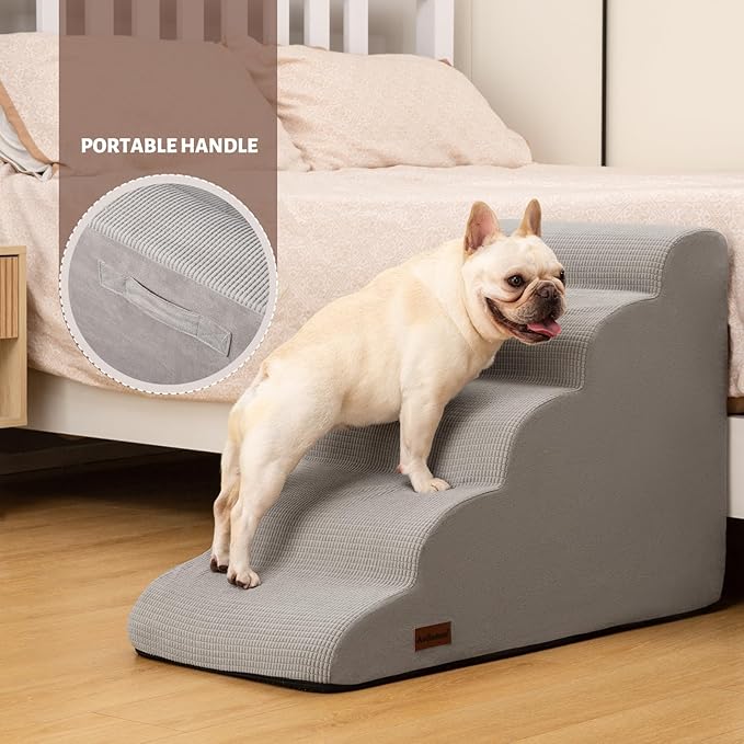Aodisman 5-Step Dog Stairs and Ramp for High Bed, Non-Slip Sturdy Pet Steps for Small Dogs and Cats,22.2" H,Light Grey
