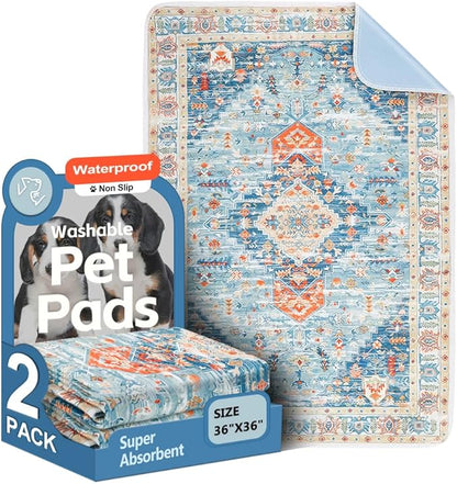 Washable Pee Pads for Dogs 2 Pack Reusable Puppy Training Pads 36"x36" Super Absorbent Waterproof Dog Training Pads, Non-Slip Potty Pads Whelping Pads Litter Mat Pet Supplies - Blue/Mix