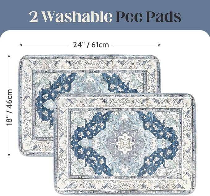 Washable Pee Pads for Dogs 2 Pack Reusable Puppy Training Pads 24"x18" Super Absorbent Waterproof Dog Training Pads, Non-Slip Potty Pads Whelping Pads Litter Mat Pet Supplies - Navy/Mix