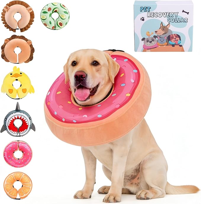 KOOLTAIL Inflatable Dog Cone Collar, Soft Donut E Collar for Dogs After Surgery to Stop Licking Enhanced Alternative, Blow Up Pet Neck Pillow Recovery Adjustable Cone for Dog Cat, Upgrade Size,Donut L