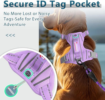 BARKBAY Dog Harness No Pull Oxford with ID Tag Pocket - Heavy Duty, Reflective, Easy Control for Large Dogs(Violet Purple Oxford,L)