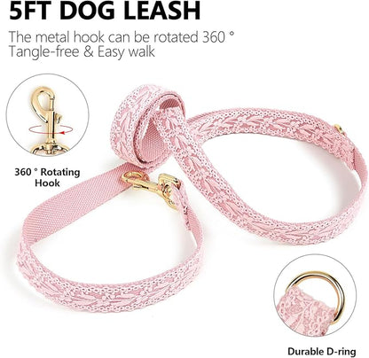 Pink Big Dog Harness Set Lightweight Pet Wedding Birthday Party Harness with Leash & Handle for Medium Large Dogs L