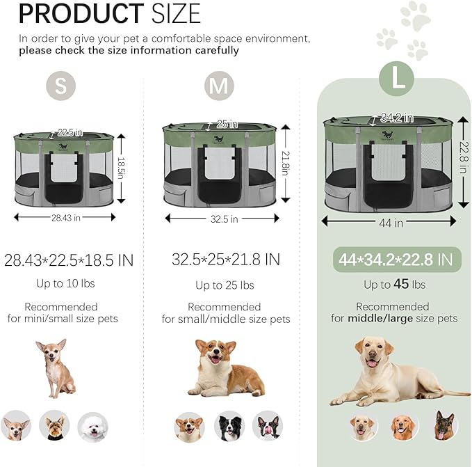 Rest-Eazzzy Dog Playpen, Foldable Kitten Playpen for Medium Dogs, Portable Pet Puppy Playpen with Removable Shade Cover, Indoor Outdoor Travel Camping Use for Small Pets with Carrying Case (L, Green)
