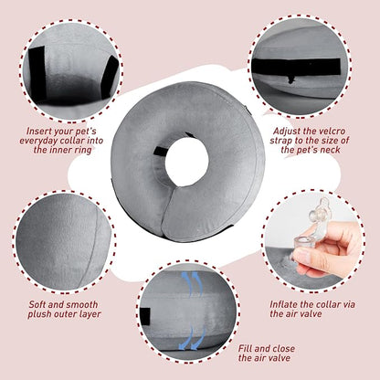 Inflatable Dog Cone Collar-Soft Protective Cone for Dogs After Surgery,Dog Donut Collar for Large Medium Small Dogs and Cats (Grey,Small)