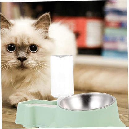 Generic Automatic Stainless Steel Dog Feeding Bowl with Water Dispenser Anti-Skid Pet Food and Water Container for Puppies Practical Green Pet Feeder for Home Use