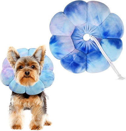 Flower Cat Cone, Uadonile Adjustable Dog Cone Collar, Soft Dog Elizabethan Collar Recovery E Collar After Surgery, Recovery E-Collar for Kittens/Puppies and Cats Recovery(Tie-dye Purple Blue, L)