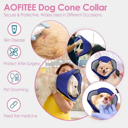 AOFITEE Dog Cone - Soft Cones Dog After Surgery, Comfy Cones for Dogs to Stop Licking, Adjustable Small Dogs Cone Collar for Wound Healing, Elizabethan Pet E-Collar, Blue Small